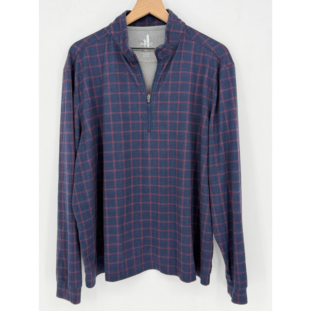johnnie-O Russ Quarter Zip Pullover Mens XL‎ Blue Red Plaid Performance Golf